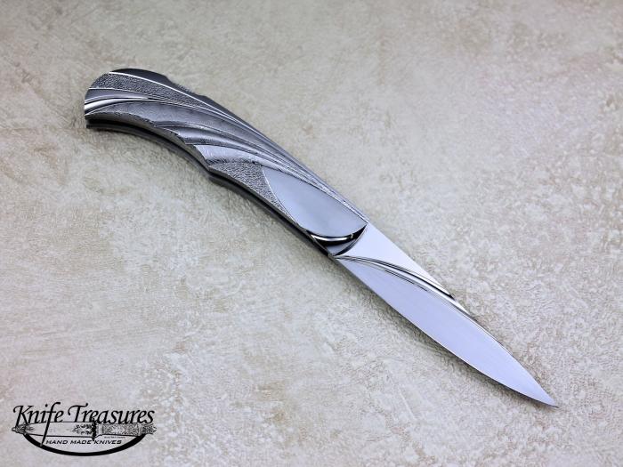 Custom Folding-Inter-Frame, Lock Back, ATS-34 Stainless Steel, 416 Stainless Steel & Damascus Knife made by Wolfgang Loerchner
