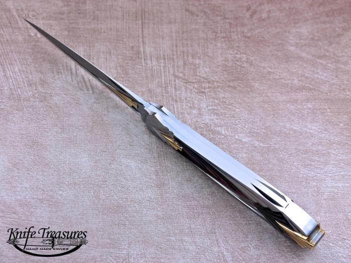 Custom Folding-Inter-Frame, Lock Back, ATS-34 Stainless Steel, Black Lip Pearl & Gold Knife made by Wolfgang Loerchner