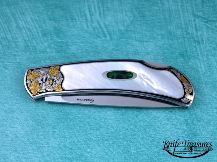 Custom Folding-Inter-Frame, Lock Back, ATS-34 Stainless Steel, Mother Of Pearl & Opal Knife made by Rick Genovese