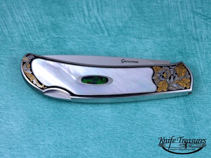 Custom Folding-Inter-Frame, Lock Back, ATS-34 Stainless Steel, Mother Of Pearl & Opal Knife made by Rick Genovese