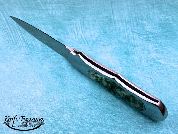 Custom Folding-Inter-Frame, Lock Back, RWL-34 Stainless Steel , Emerald Flower Jade Knife made by Rick Genovese