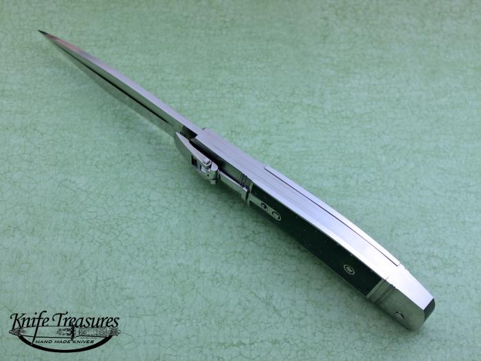 Custom Folding-Inter-Frame, Lever Lock, ATS-34 Stainless Steel, Green Jade With Moons & Stars Knife made by Jurgen Steinau
