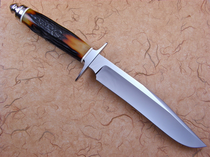 Custom Fixed Blade, N/A, ATS-34 Steel, Amber Stag Knife made by John  Young