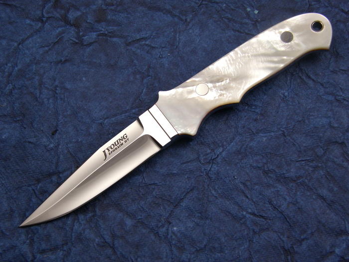 Custom Fixed Blade, N/A, ATS-34 Steel, Mother Of Pearl Knife made by John  Young