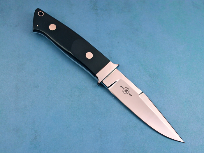 Custom Fixed Blade, N/A, ATS-34 Stainless Steel, Black Micarta Knife made by John  Young
