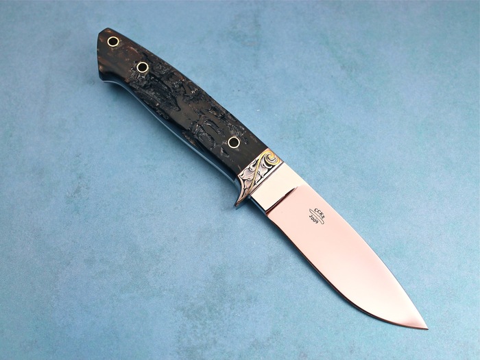 Custom Fixed Blade, N/A, ATS-34 Steel, Black Buffalo Horn (Surface) Knife made by John  Young