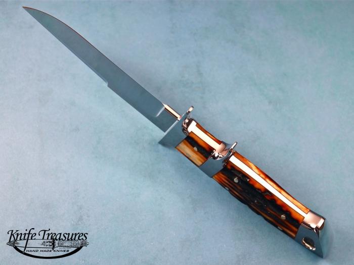 Custom Fixed Blade, N/A, ATS-34 Stainless Steel, Amber Stag Knife made by John  Young