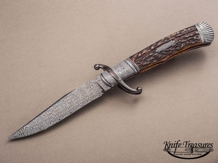 Custom Folding-Bolster, Liner Lock, Turkish Damascus Steel by Marciel DOs Santos, Stag Knife made by Javier Vogt