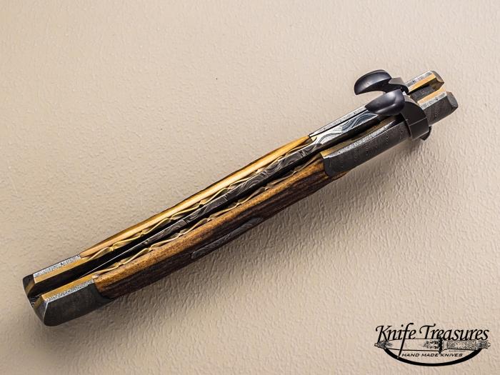 Custom Folding-Bolster, Liner Lock, Damascus Steel By , Stag Knife made by Javier Vogt
