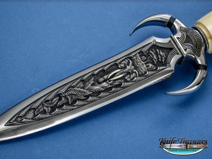 Custom Fixed Blade, N/A, ATS-34 Stainless Steel, Fossilized, Carved Mammoth Knife made by Herman Schneider