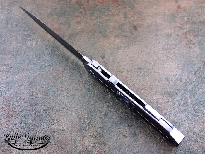 Custom Folding-Inter-Frame, Lock Back, RWL-34 RSP Stainless Steel, Damascus Inlays Knife made by Corrado Moro