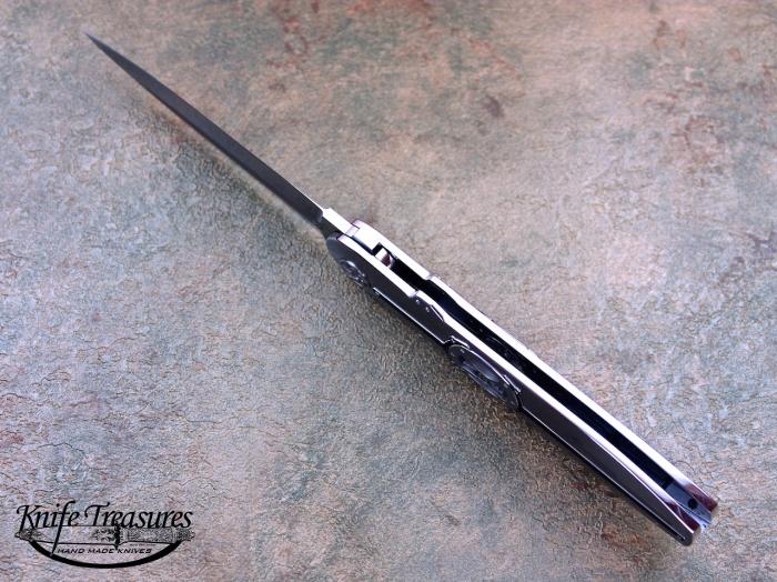 Custom Folding-Inter-Frame, Lock Back, RWL-34 RSP Stainless Steel, Damascus Inlays Knife made by Corrado Moro