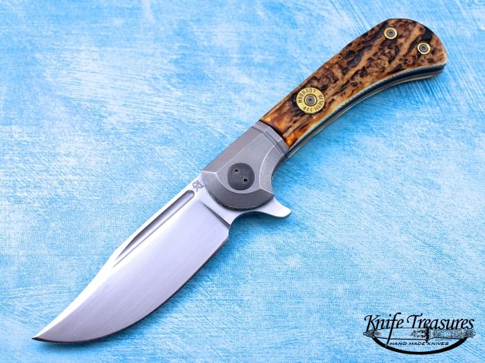 Custom Folding-Bolster, Liner Lock, m390, Sambar Stag Knife made by  Gudy Van Poppel