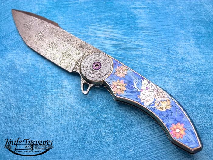 Custom Fixed Blade, N/A, Damascus Steel By Maker, Titanium Knife made by  Gudy Van Poppel