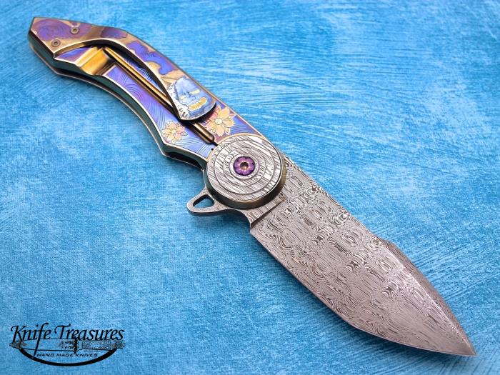 Custom Fixed Blade, N/A, Damascus Steel By Maker, Titanium Knife made by  Gudy Van Poppel