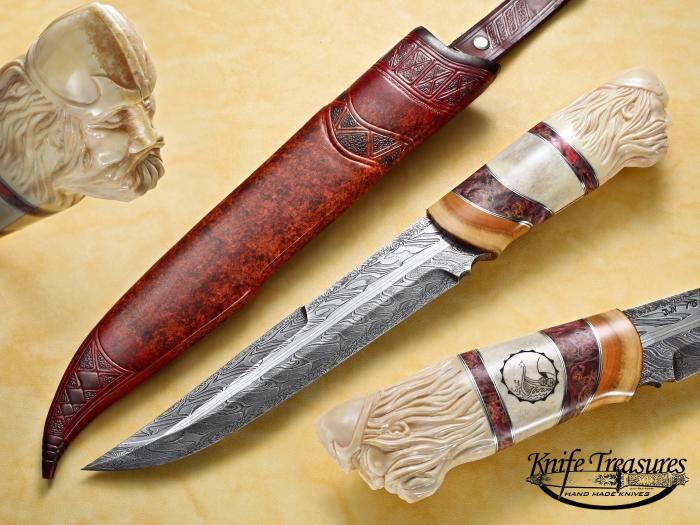 Custom Fixed Blade, N/A, Nilson Mosaic Damascus, Fossilized Mammoth Knife made by Johnny Walker Nilsson
