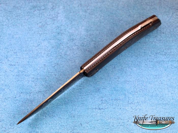 Custom Folding-Bolster, Lock Back, Blue Nickel Damascus with RWL-34 Core, Meteorite Knife made by Jakob & Simon Nylund