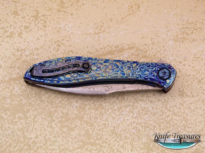 Custom Folding-Bolster, Liner Lock, Damasteel Stainless Damascus, Timascus Knife made by Jerry  Moen