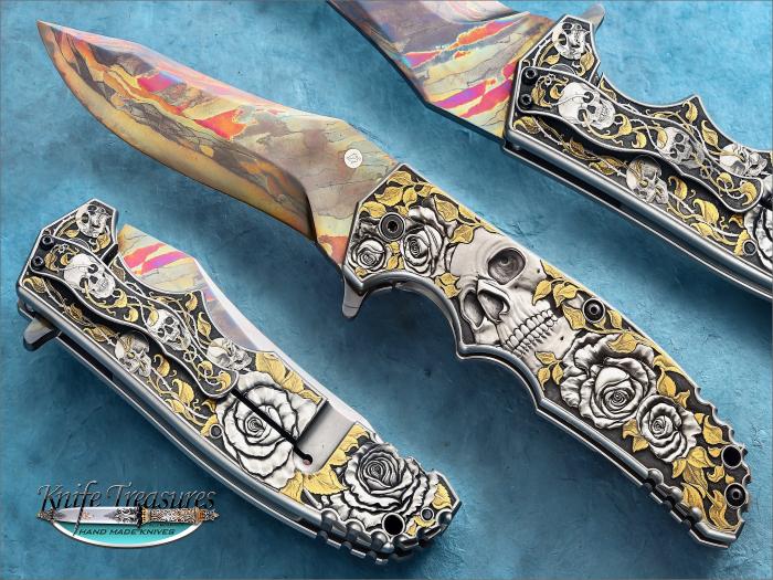 Custom Folding-Bolster, N/A, Damascus Blade by Natalia Zabelina, Titanium Knife made by RJ Martin