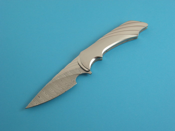 Custom Folding-Bolster, Liner Lock, Damascus Steel, 416 Stainless Steel Knife made by Matthew Lerch
