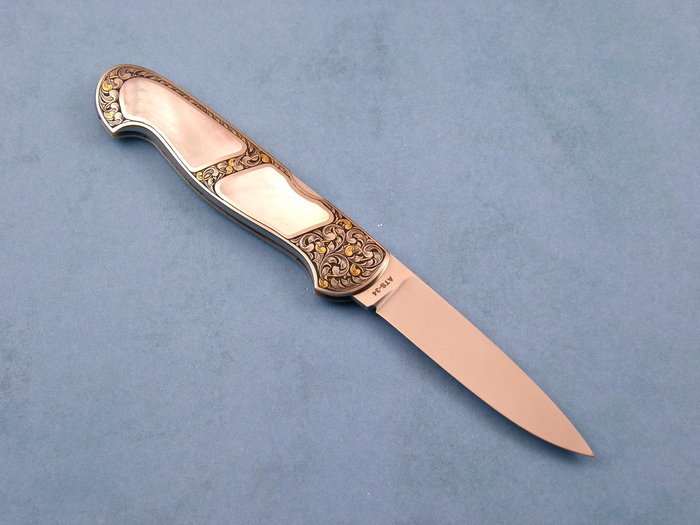 Custom Folding-Inter-Frame, Lock Back, ATS-34 Steel, Mother Of Pearl Knife made by Tom Overeynder