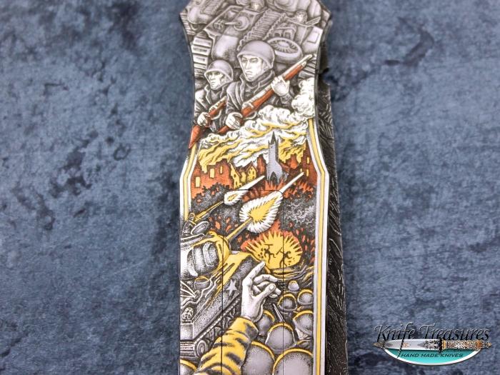 Custom Folding-Inter-Frame, Lock Back, Mike Norris Damascus, 416 Stainless Steel Knife made by Tom Overeynder