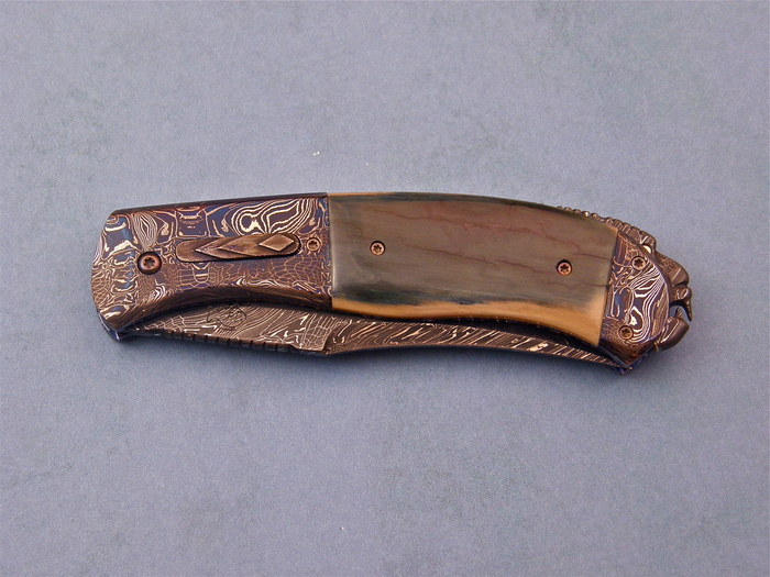 Custom Folding-Bolster, Liner Lock, Damascus Steel by Maker, Fossilized Mammoth Knife made by Don  Hanson III