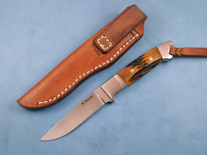 Custom Fixed Blade, N/A, BG-42 Stainless Steel, Amber Stag Knife made by Ricardo  Velarde