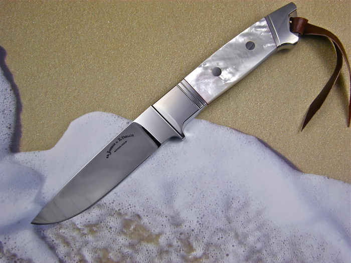 Custom Fixed Blade, N/A, BG-42, Mother Of Pearl Knife made by R. Velarde SR johnson