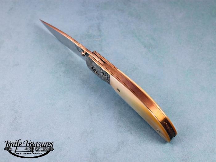 Custom Folding-Bolster, Lock Back, ATS-34 Stainless Steel, Gold Lip Pearl Knife made by David Broadwell