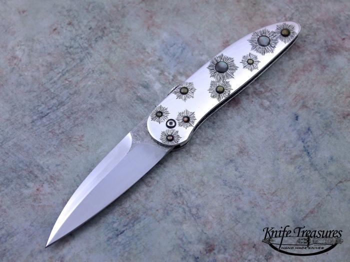 Custom Folding-Inter-Frame, Dead Bolt Lock, ATS-34 Stainless Steel, Black Lip Pearl Inlays Knife made by David Broadwell