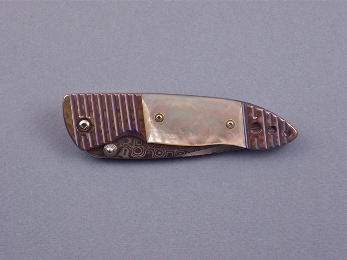 Custom Folding-Bolster, Liner Lock, Damascus Steel, Mother Of Pearl Knife made by Pat & Wes Crawford
