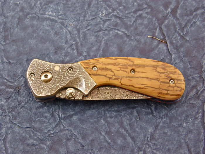 Custom Folding-Bolster, Liner Lock, Damascus Steel, Mammoth Ivory Knife made by Pat & Wes Crawford