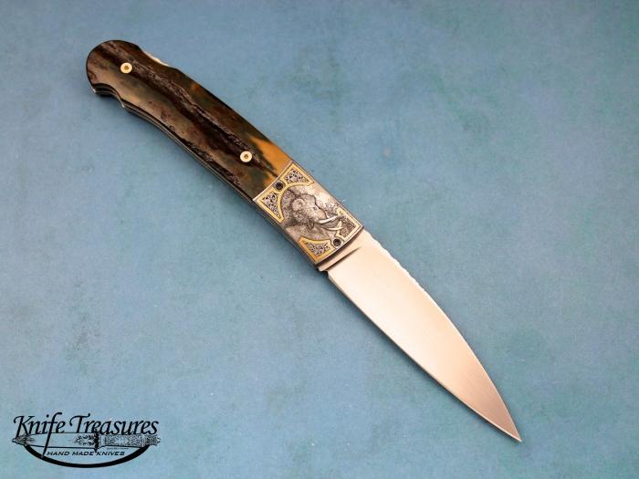 Custom Folding-Bolster, Lock Back, ATS-34 Stainless Steel, Fossilized Mammoth Tooth Inlay Knife made by Bill  Pease