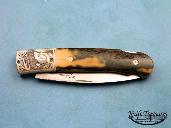 Custom Folding-Bolster, Lock Back, ATS-34 Stainless Steel, Fossilized Mammoth Tooth Inlay Knife made by Bill  Pease