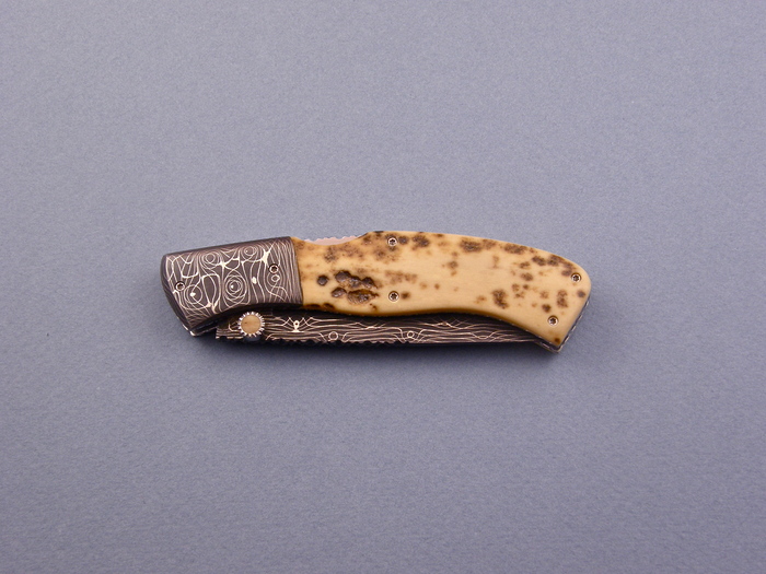 Custom Folding-Bolster, Lock Back, Damascus Steel, Mammoth Ivory Knife made by Charlie Dake