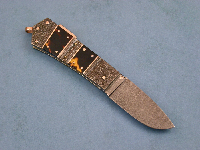 Custom Folding-Bolster, Lock Back, Damascus Steel by Maker, Exotic Scales Knife made by Barry Davis