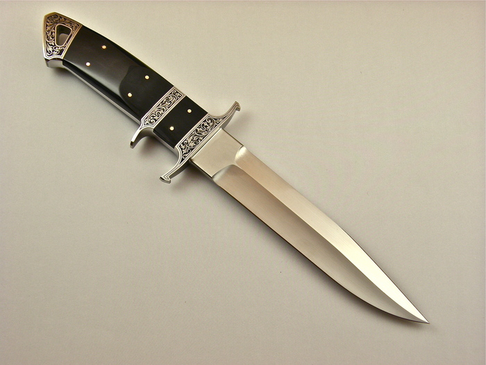 Custom Fixed Blade, N/A, RWL-34 Steel, Black Buffalo Horn Knife made by Dietmar Kressler