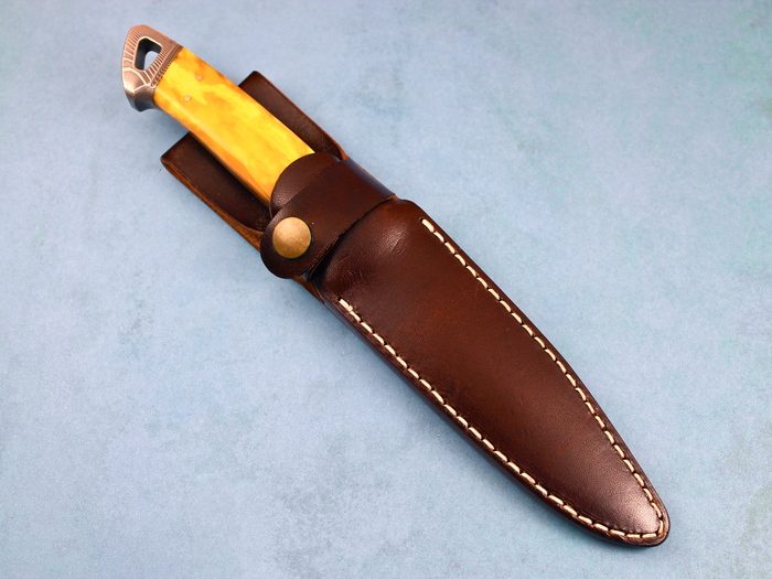Custom Fixed Blade, N/A, Damascus Steel, Amber Knife made by Dietmar Kressler