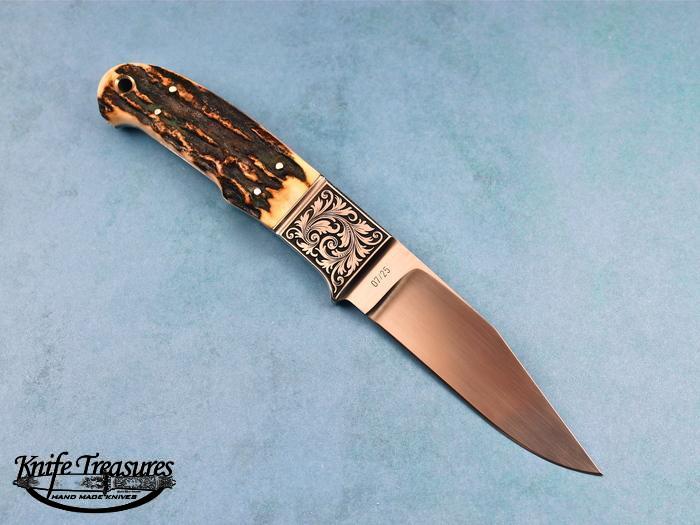 Custom Fixed Blade, N/A, RWL-34 Steel, Natural Stag Knife made by Dietmar Kressler
