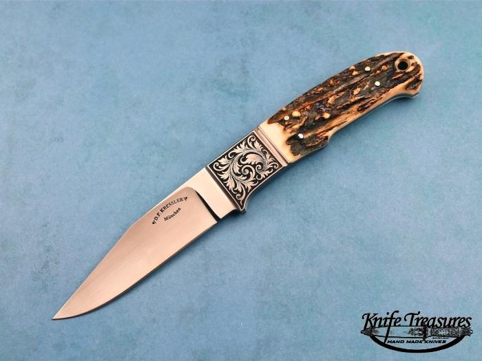 Click to make larger Custom Fixed Blade, N/A, RWL-34 Steel, Natural Stag Knife made by Dietmar Kressler