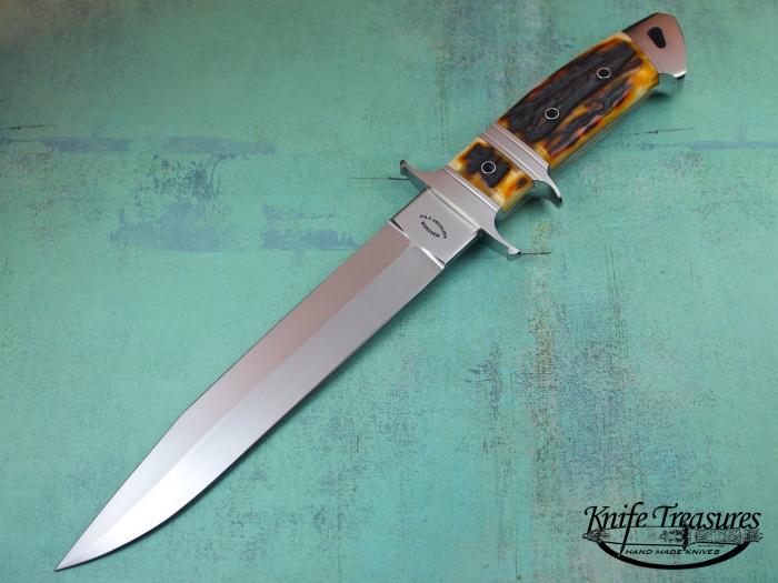 Custom Fixed Blade, N/A, RWL-34 Steel, Amber Stag Knife made by Dietmar Kressler