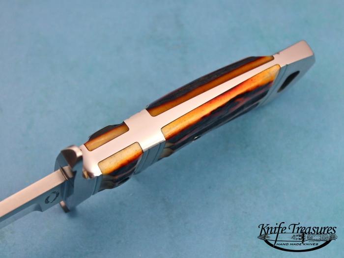 Custom Fixed Blade, N/A, RWL-34 Steel, Amber Stag Knife made by Dietmar Kressler