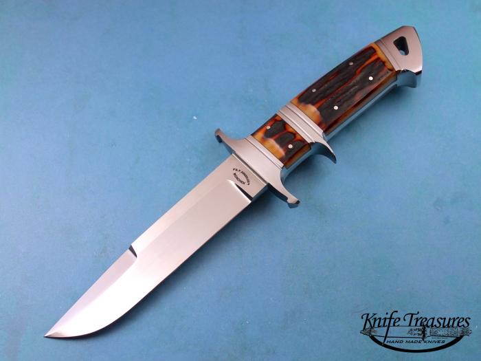 Custom Fixed Blade, N/A, RWL-34, Red Amber Stag Knife made by Dietmar Kressler