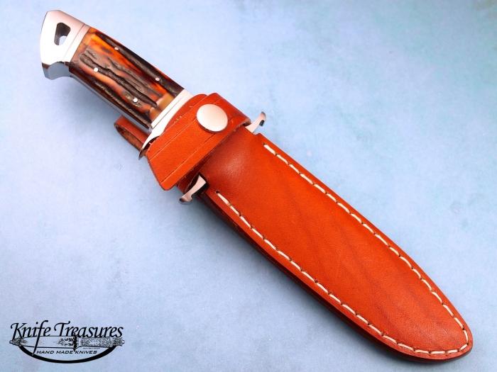 Custom Fixed Blade, N/A, RWL-34, Red Amber Stag Knife made by Dietmar Kressler