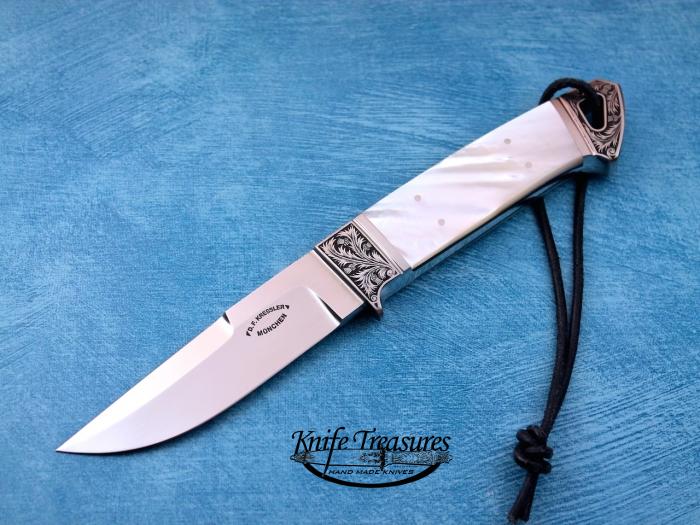 Custom Fixed Blade, N/A, RWL-34 Steel, Mother Of Pearl Knife made by Dietmar Kressler
