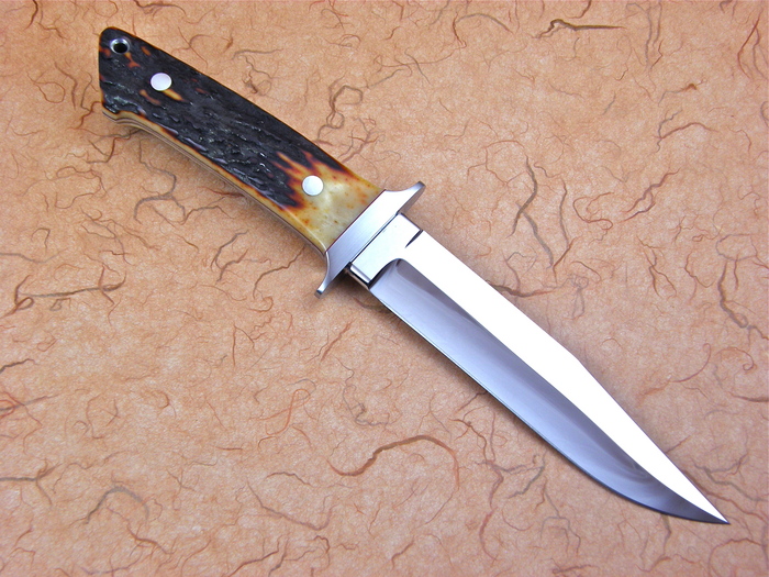 Custom Fixed Blade, N/A, CPM-154, Amber Stag Knife made by Thad Buchanan