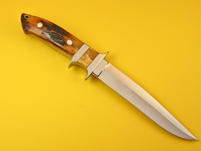 Custom Fixed Blade, N/A, CPM-154, Amber Stag Knife made by Thad Buchanan