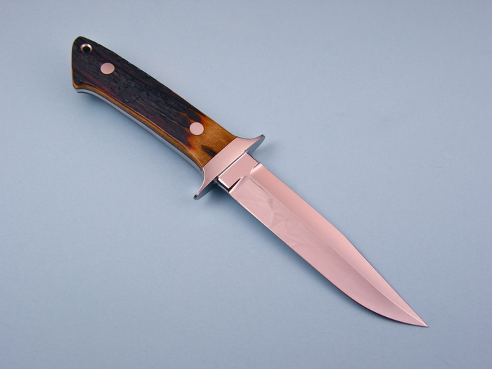 Custom Fixed Blade, N/A, ATS-34 Steel, Amber Stag Knife made by Thad Buchanan