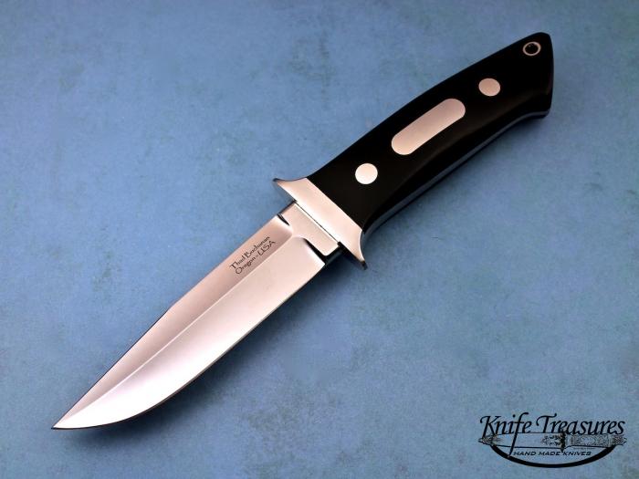 Custom Fixed Blade, N/A, ATS-34 Stainless Steel, Black Micarta Knife made by Thad Buchanan